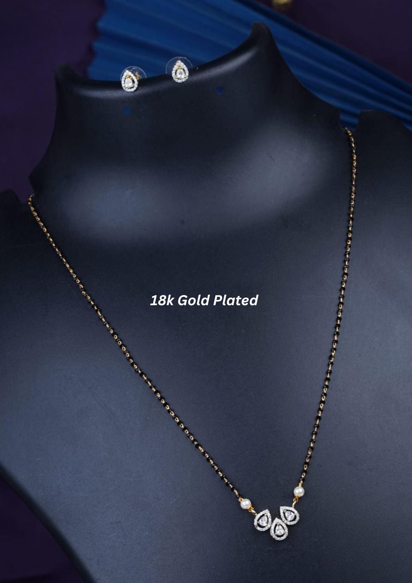 American diamond 18k gold plated mangalsutra with earrings