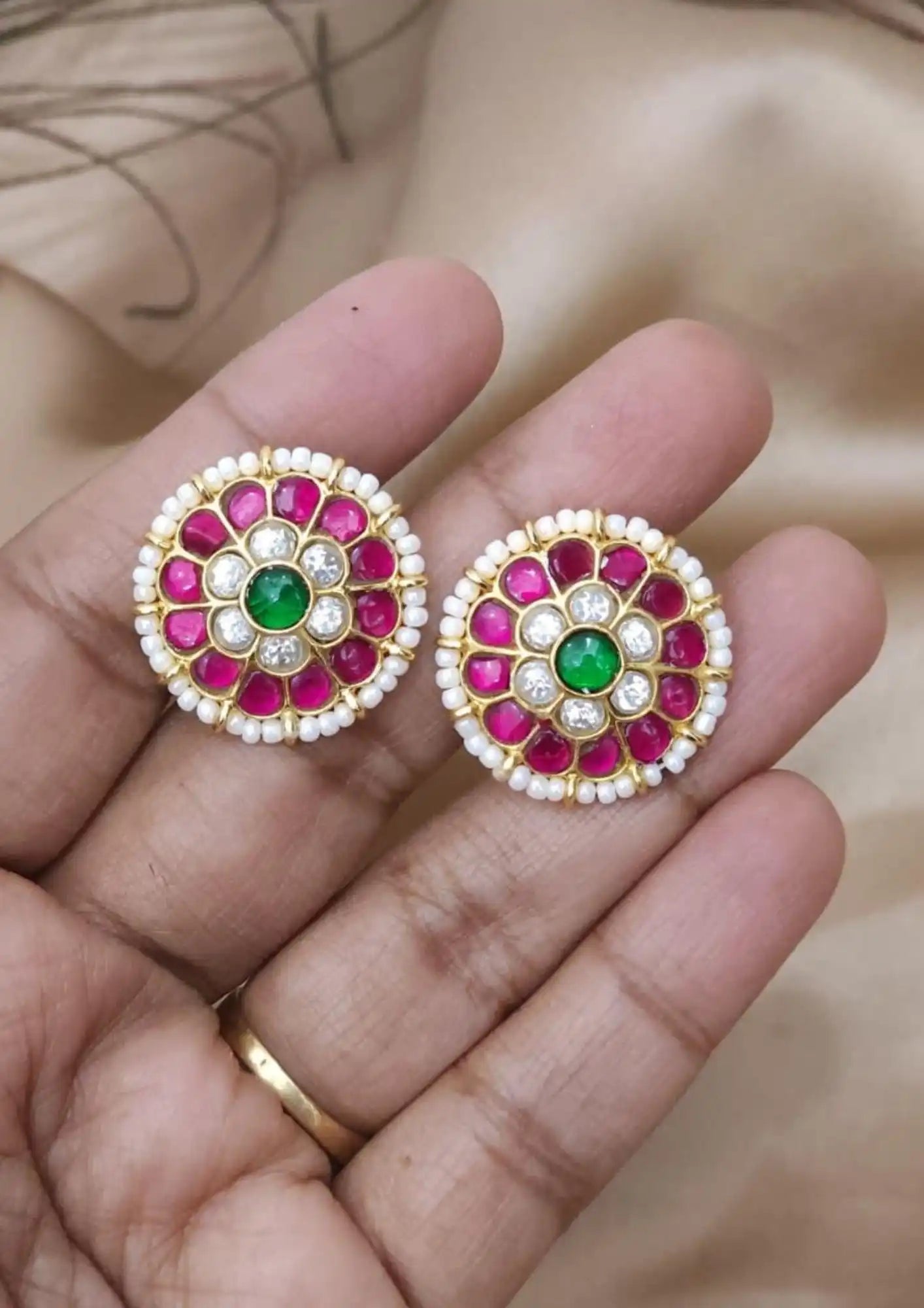Kudan stone gold plated earrings