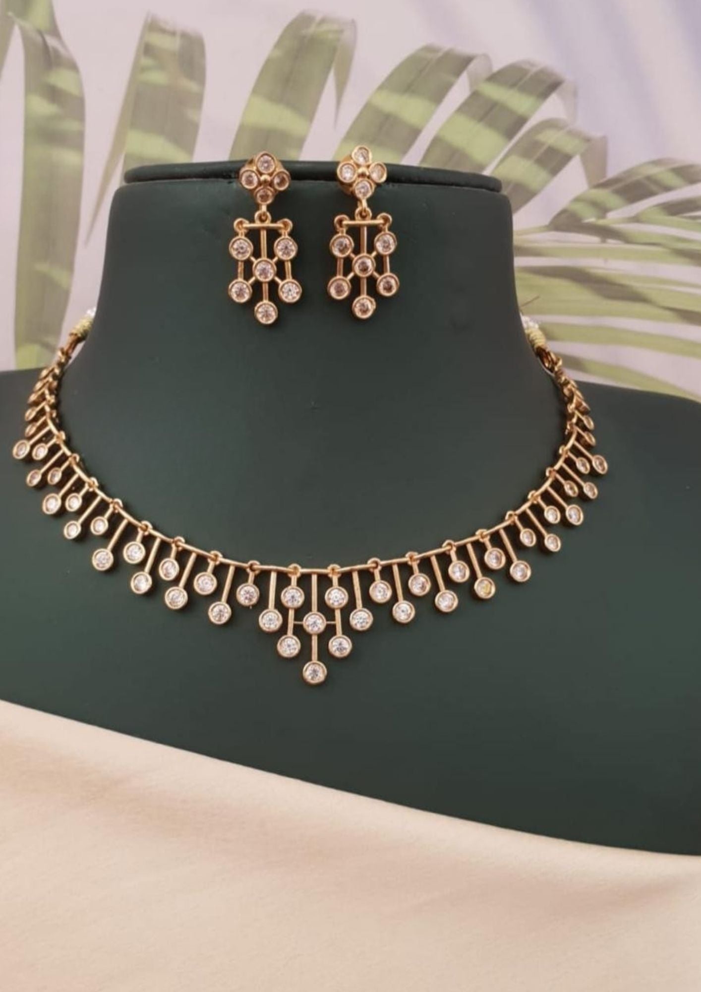American diamond gold plated necklace with earrings