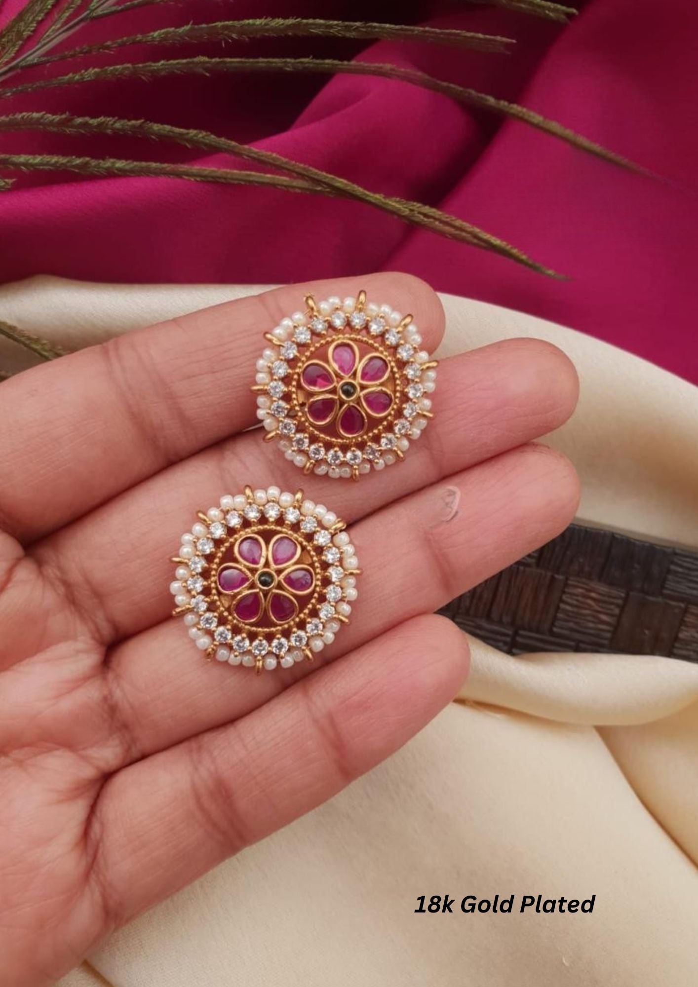 Kemp stone gold plated earrings (Studs)