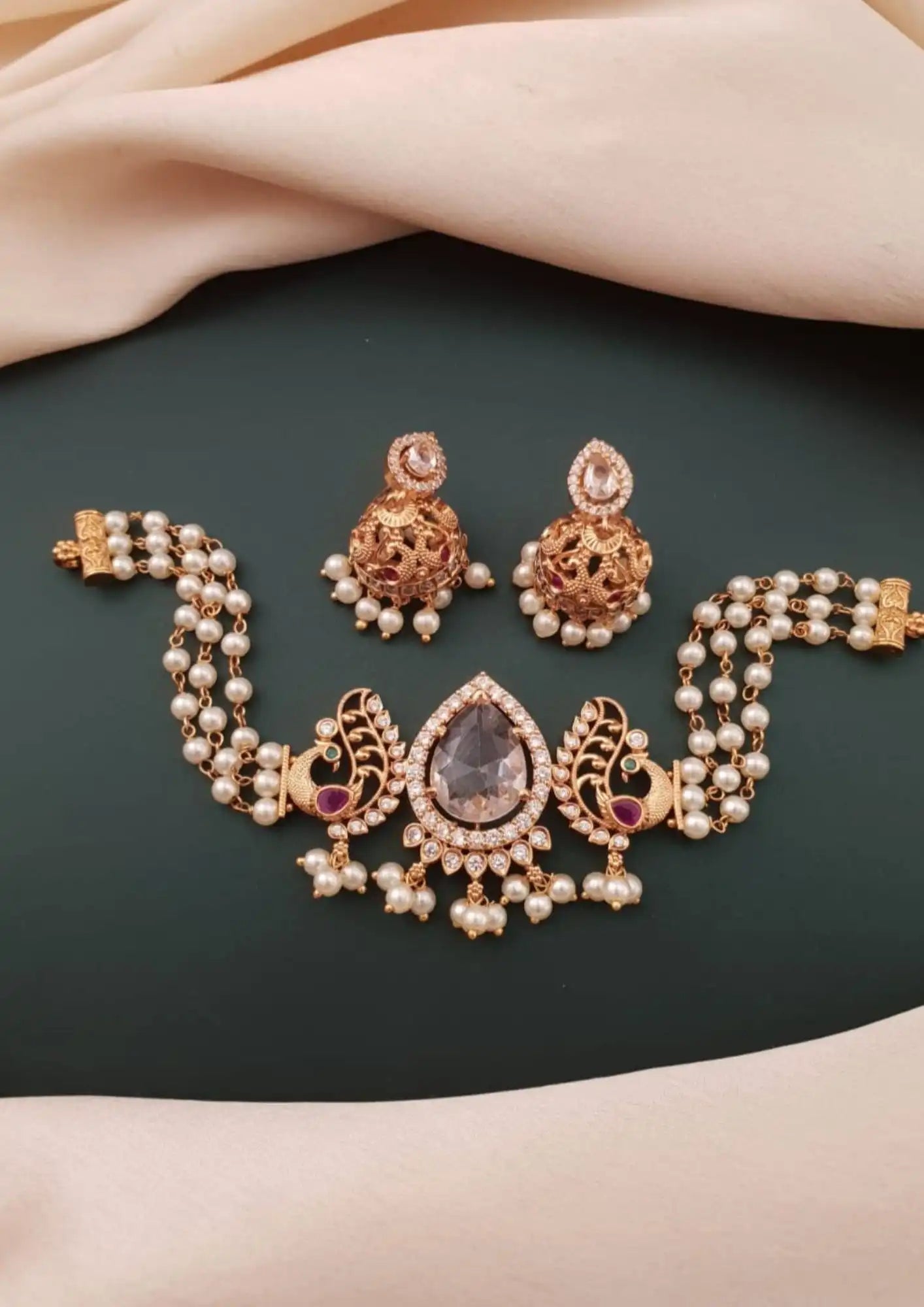 Kundan and beads 18k gold platted necklace choker with earrings