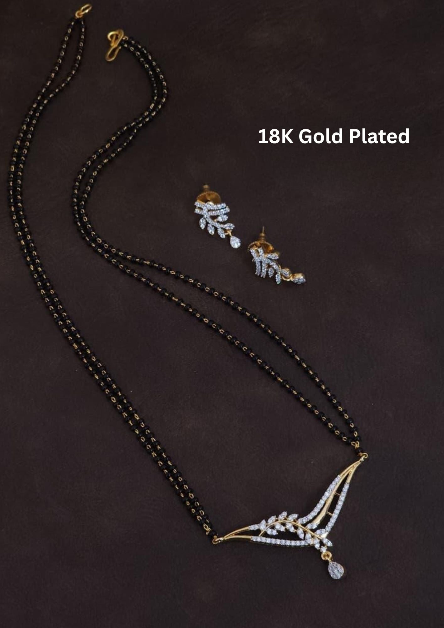 Pure Zirconian Diamond Gold Plated Mangalsutra With Earrings