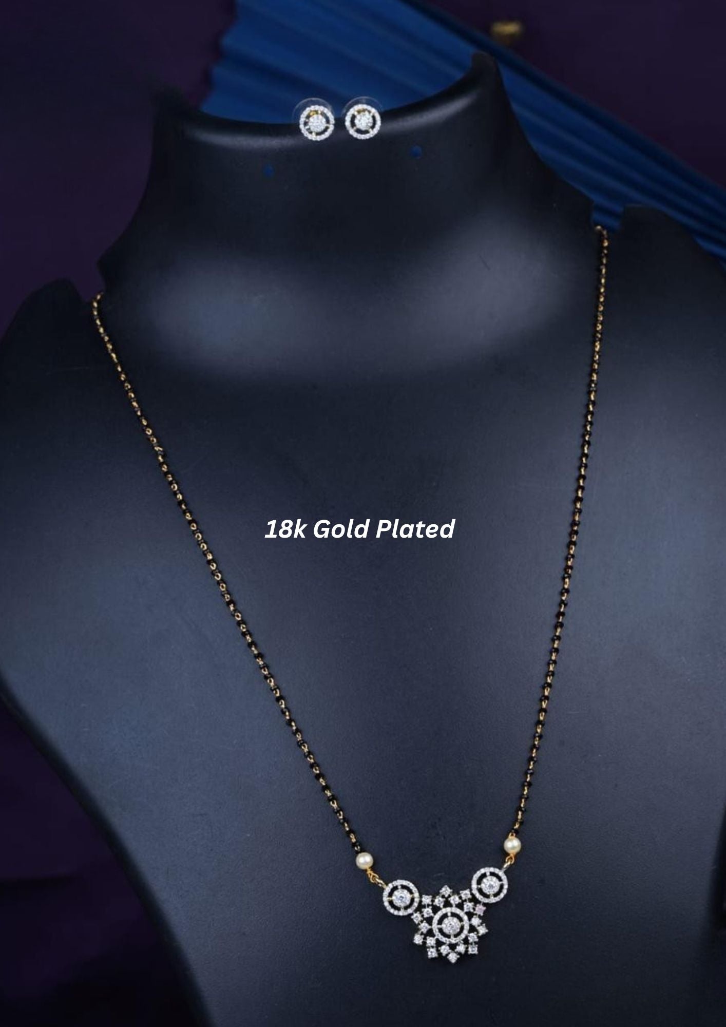 American diamond 18k gold plated mangalsutra with earrings