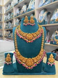 Kundan stones and beads temple jewellery 18 k gold plated bridal set