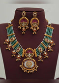 Kundan moissanite and beads 18k gold platted necklace with earrings