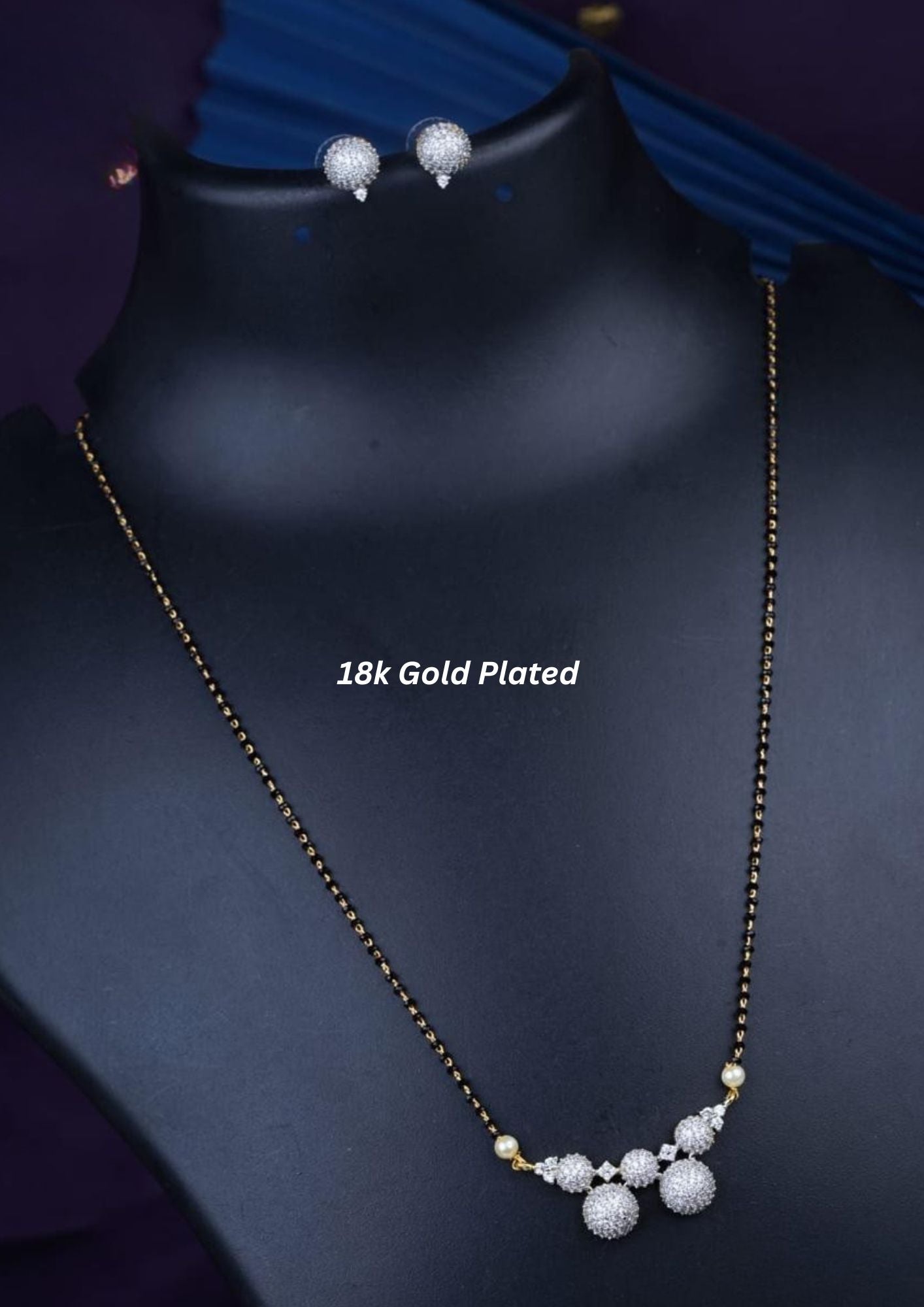 American diamond 18k gold plated mangalsutra with earrings