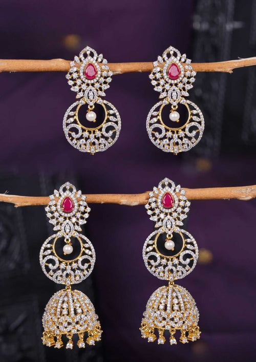 American diamond finish stone two in one convertible earrings
