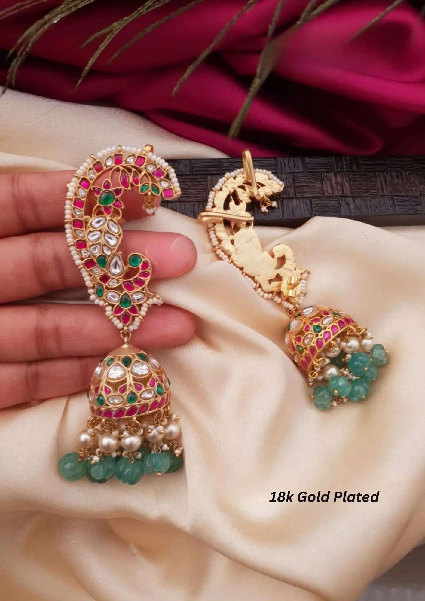 Jadau kundan with real pumpkin beads Earrings