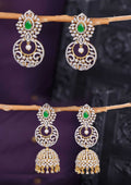 American diamond finish stone two in one convertible earrings