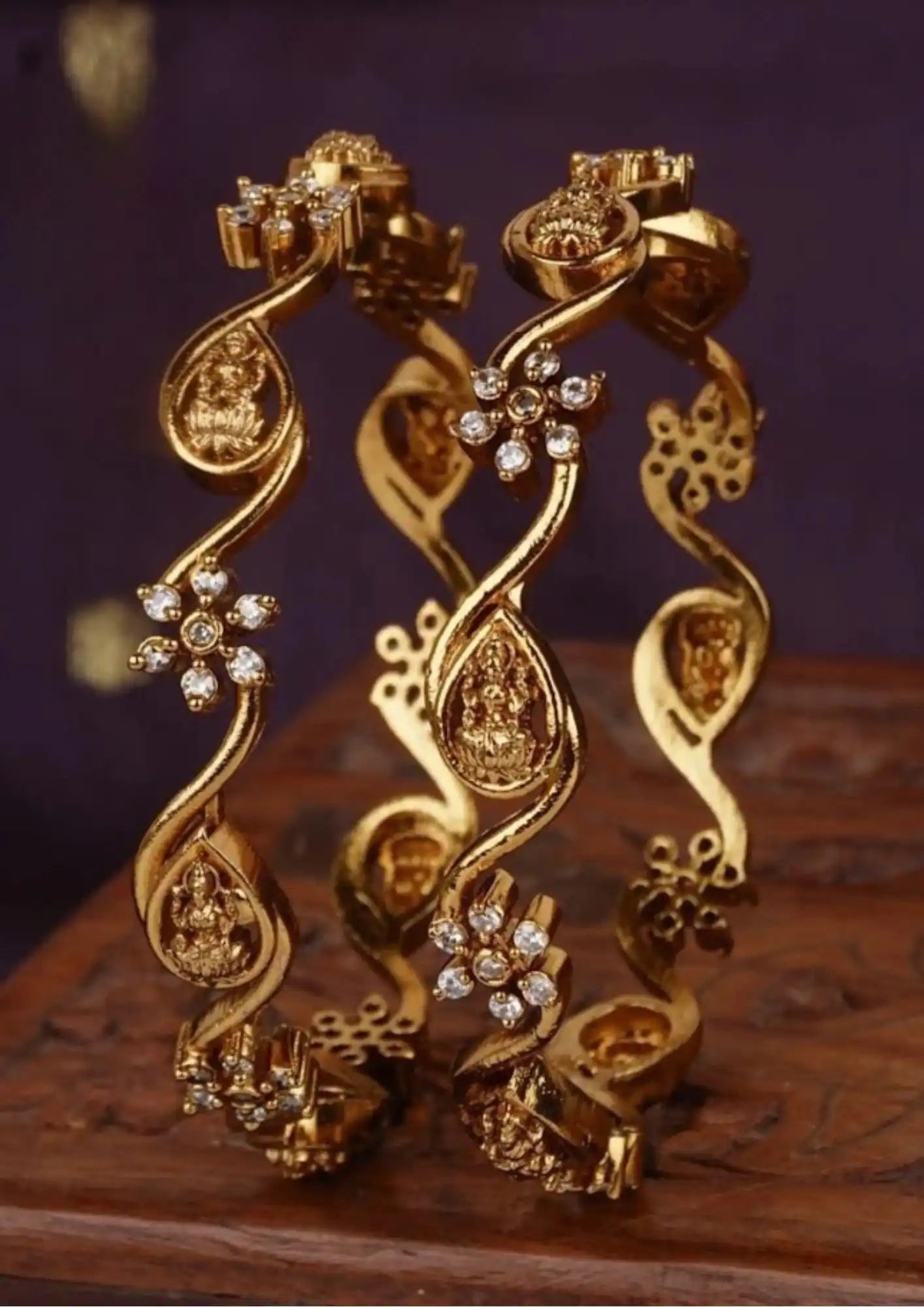 Kundan stone temple jewellery gold plated bangles