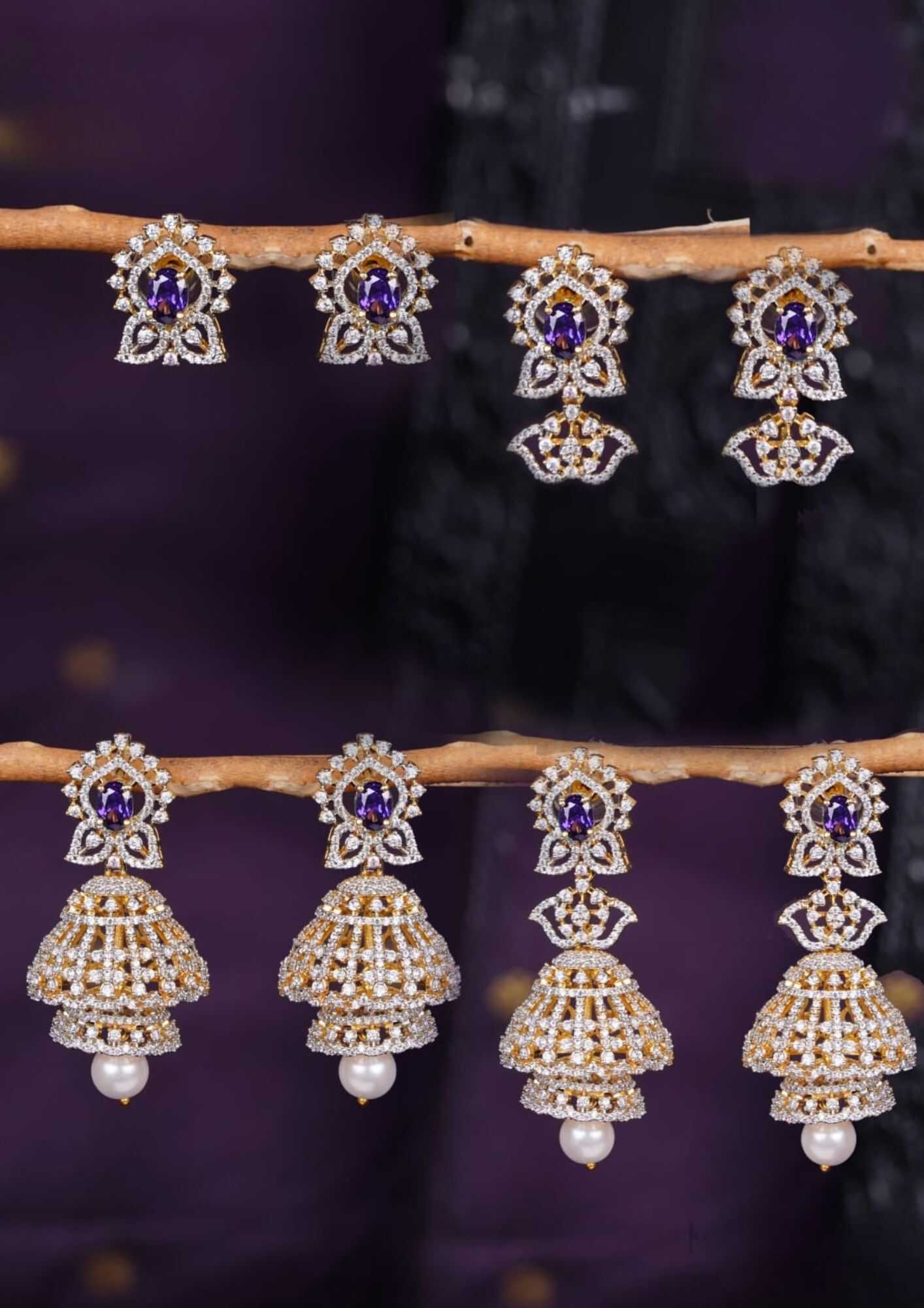 American diamond finish stone Four in one convertible earrings