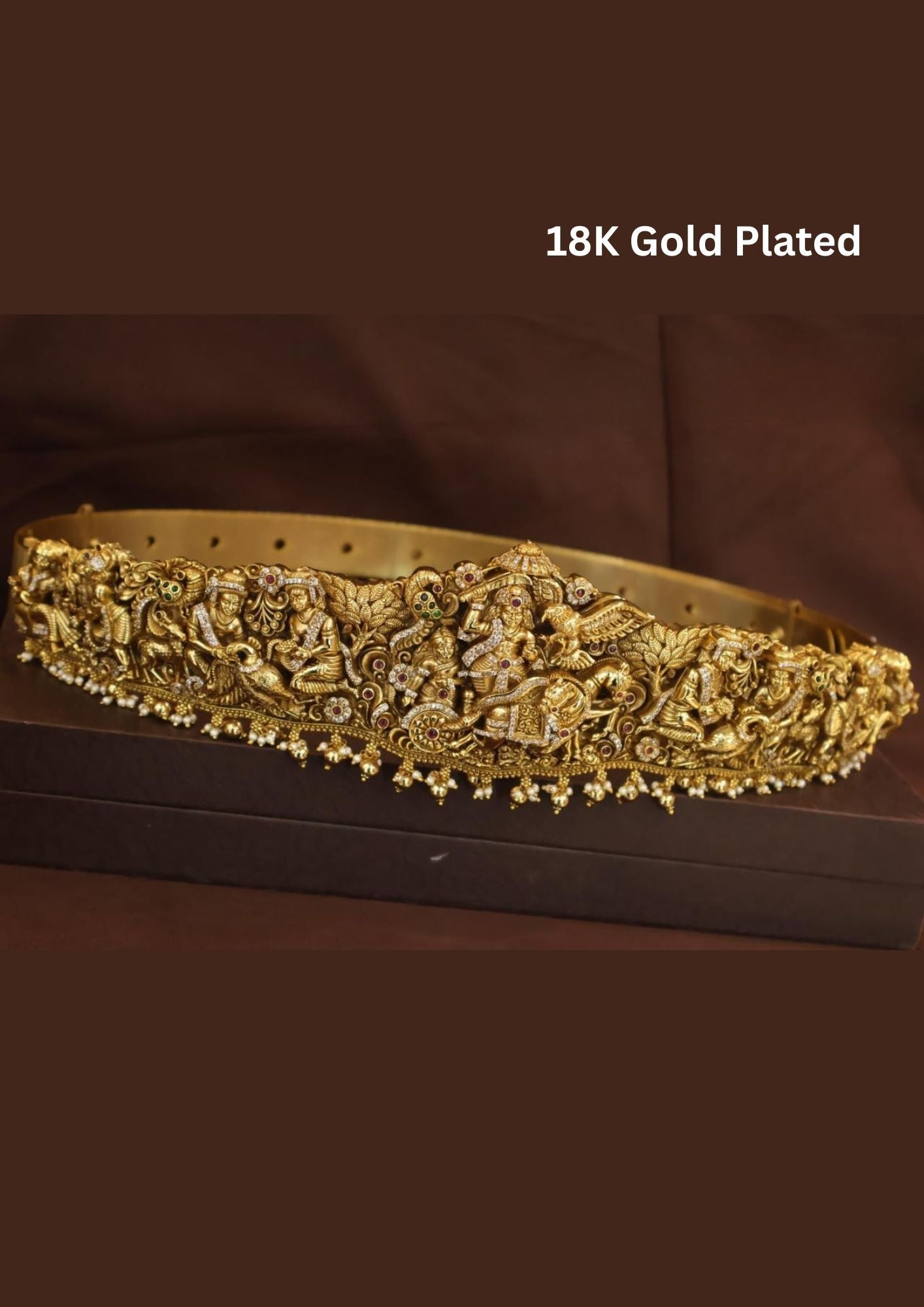 Kundan temple jewelry gold plated Hipbelt(vadannam)