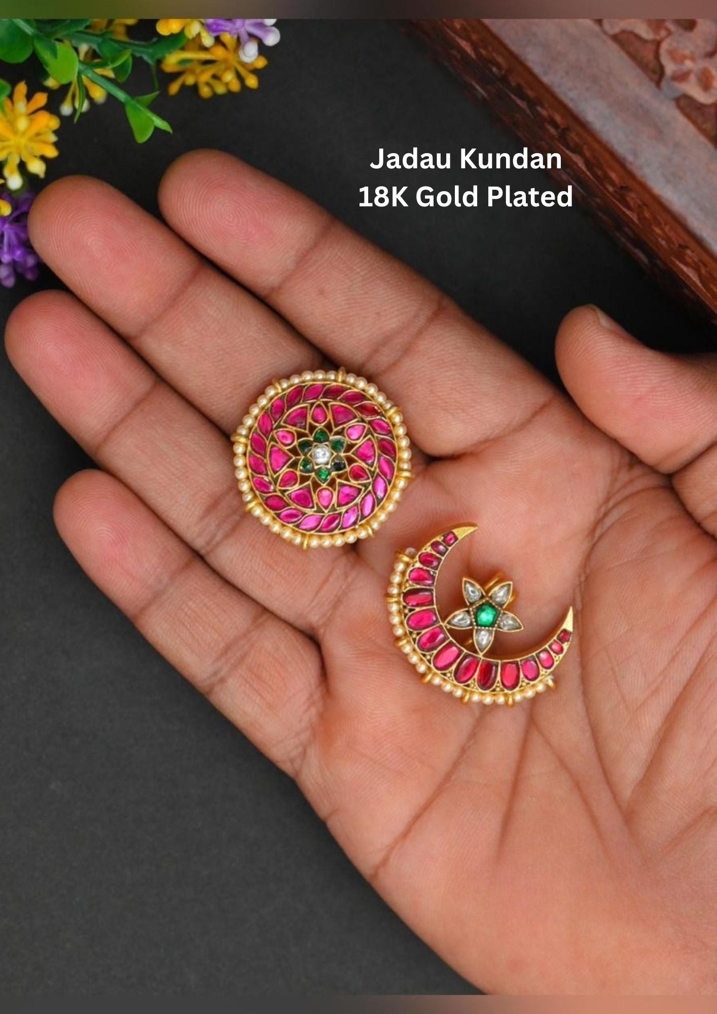 Jadau kundan 18k gold platted Sun and moon Hair accessories