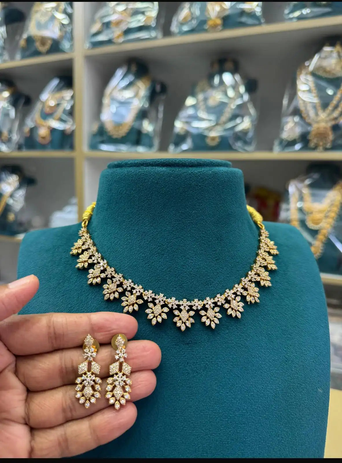 American diamond stones necklace with earrings