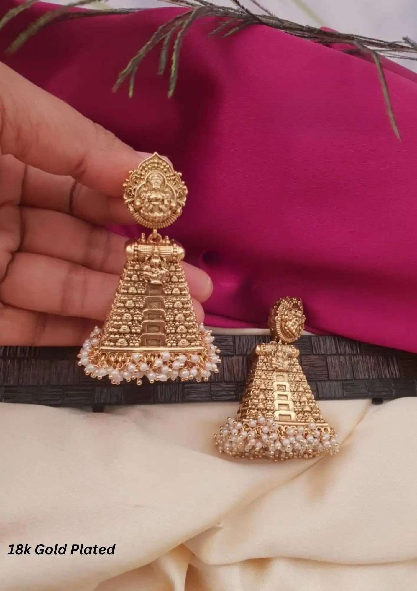 Kundan temple jewelry gold plated earrings