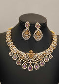 American diamond stones 18k gold platted temple jewellery necklace with earrings