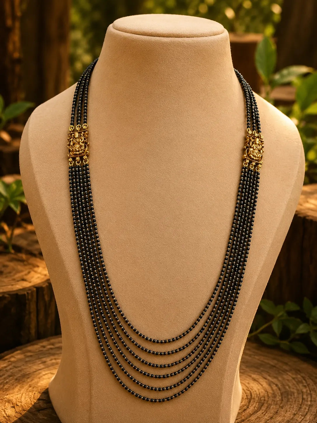 Black beads chandrahram 18k gold plated temple jewellery necklace&nbsp;