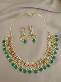Kundan stones and beads 18k gold plated  necklace with earrings