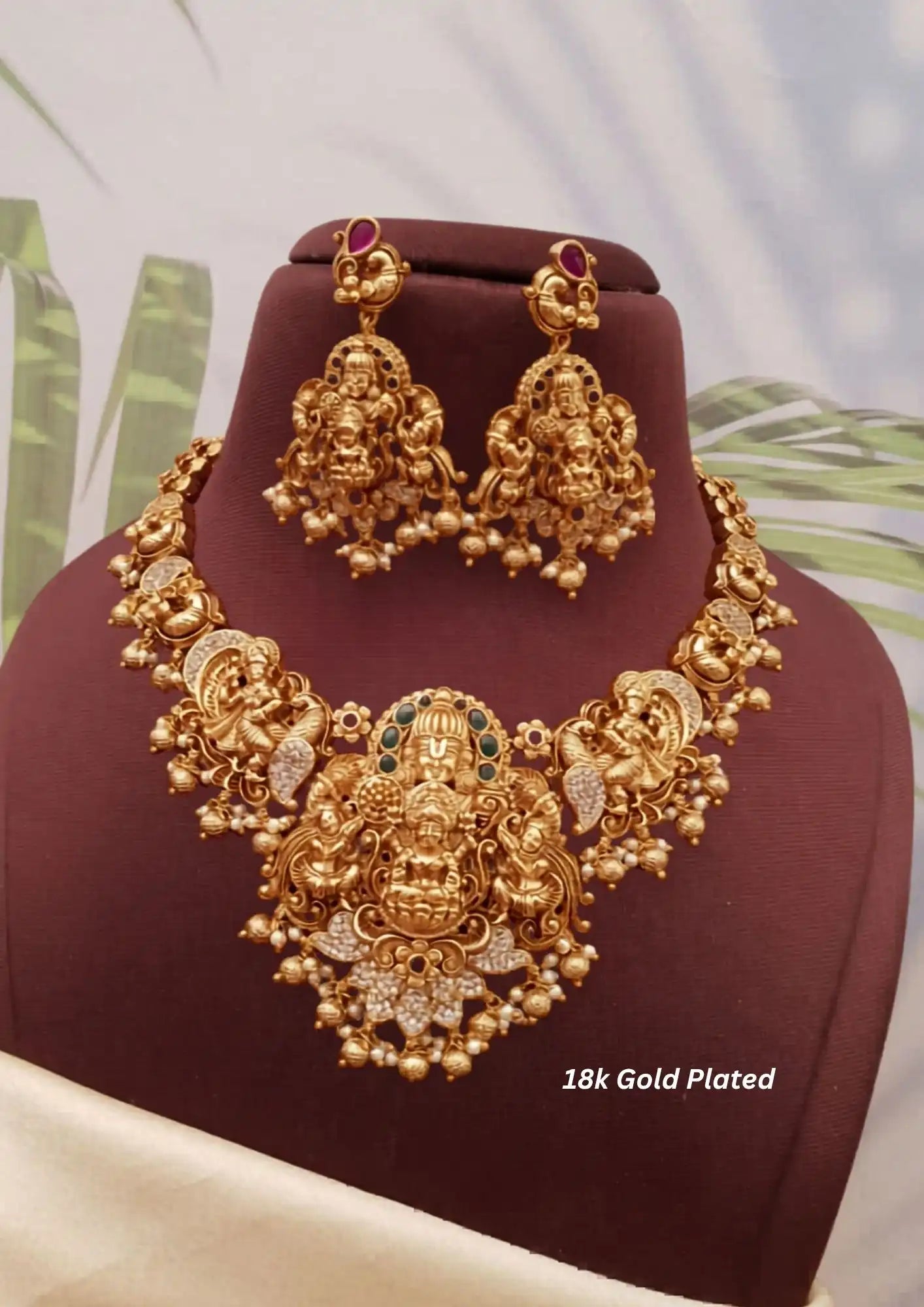 Kundan temple jewelry gold plated necklace with earrings