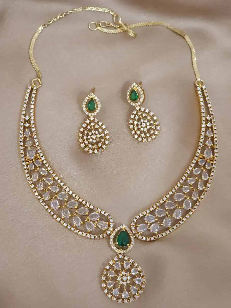 American diamond 18k gold plated necklace with earrings