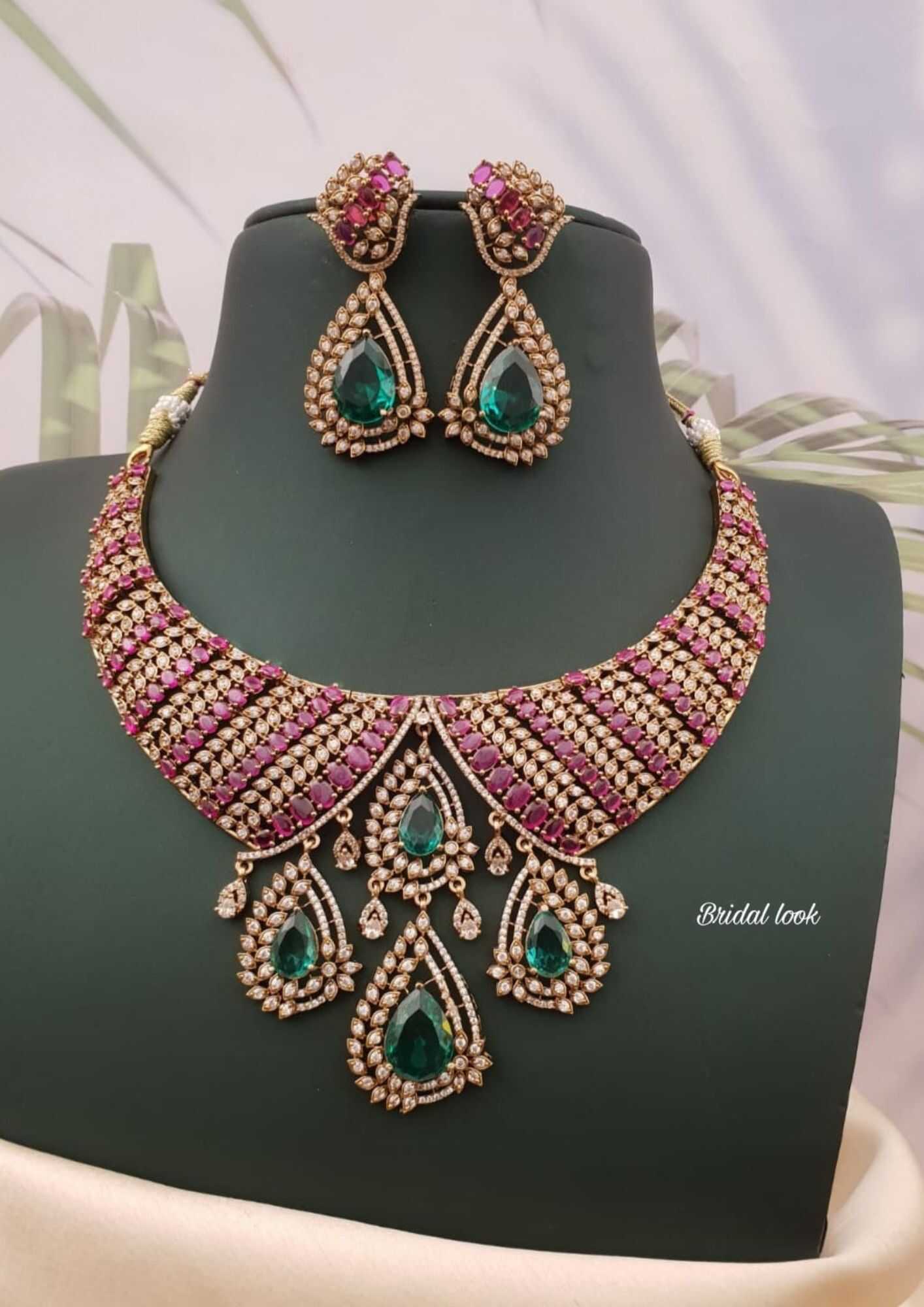 American diamond stones bridal look necklace with earrings