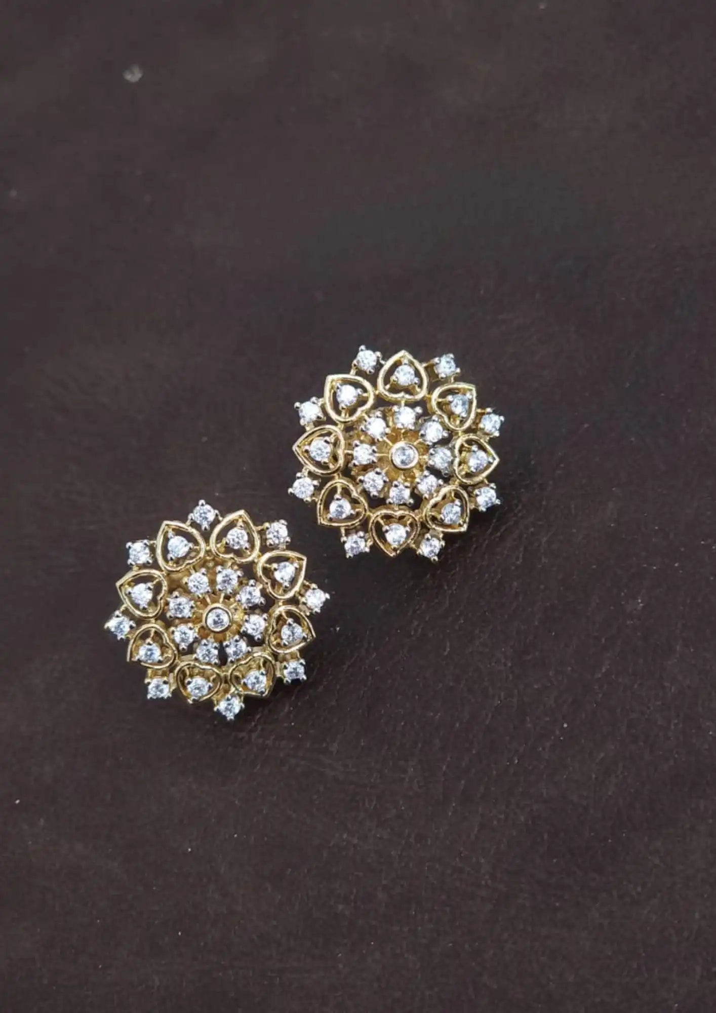 Pure Zirconian Diamond Gold Plated Floral Studs