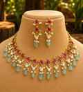 Jadau kundan and beds 18k gold plated necklace
