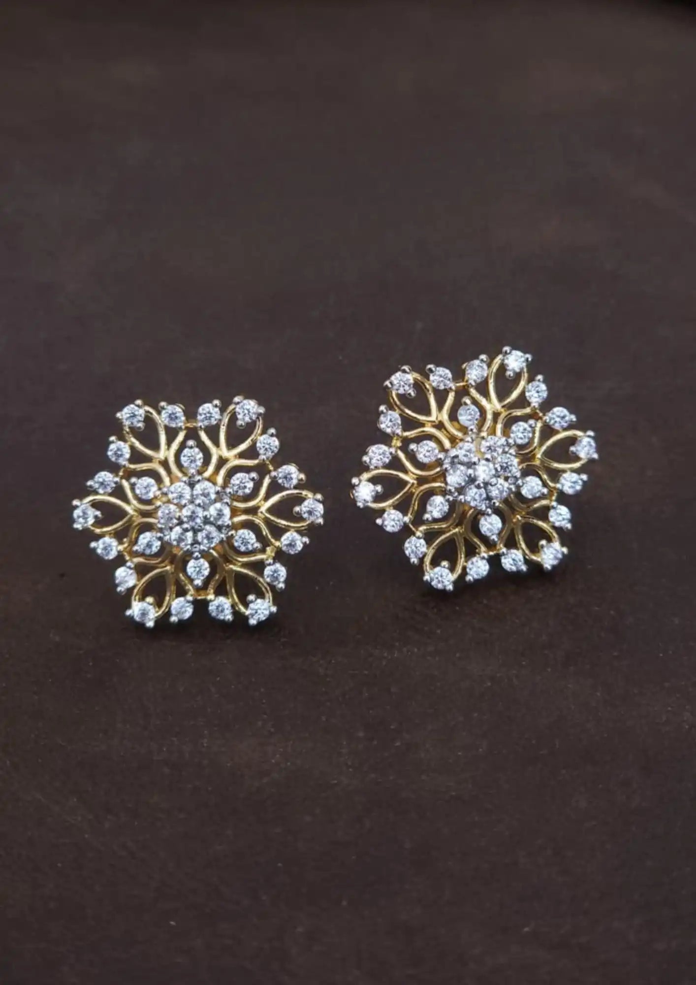 Pure Zirconian Diamond Gold Plated Floral Studs