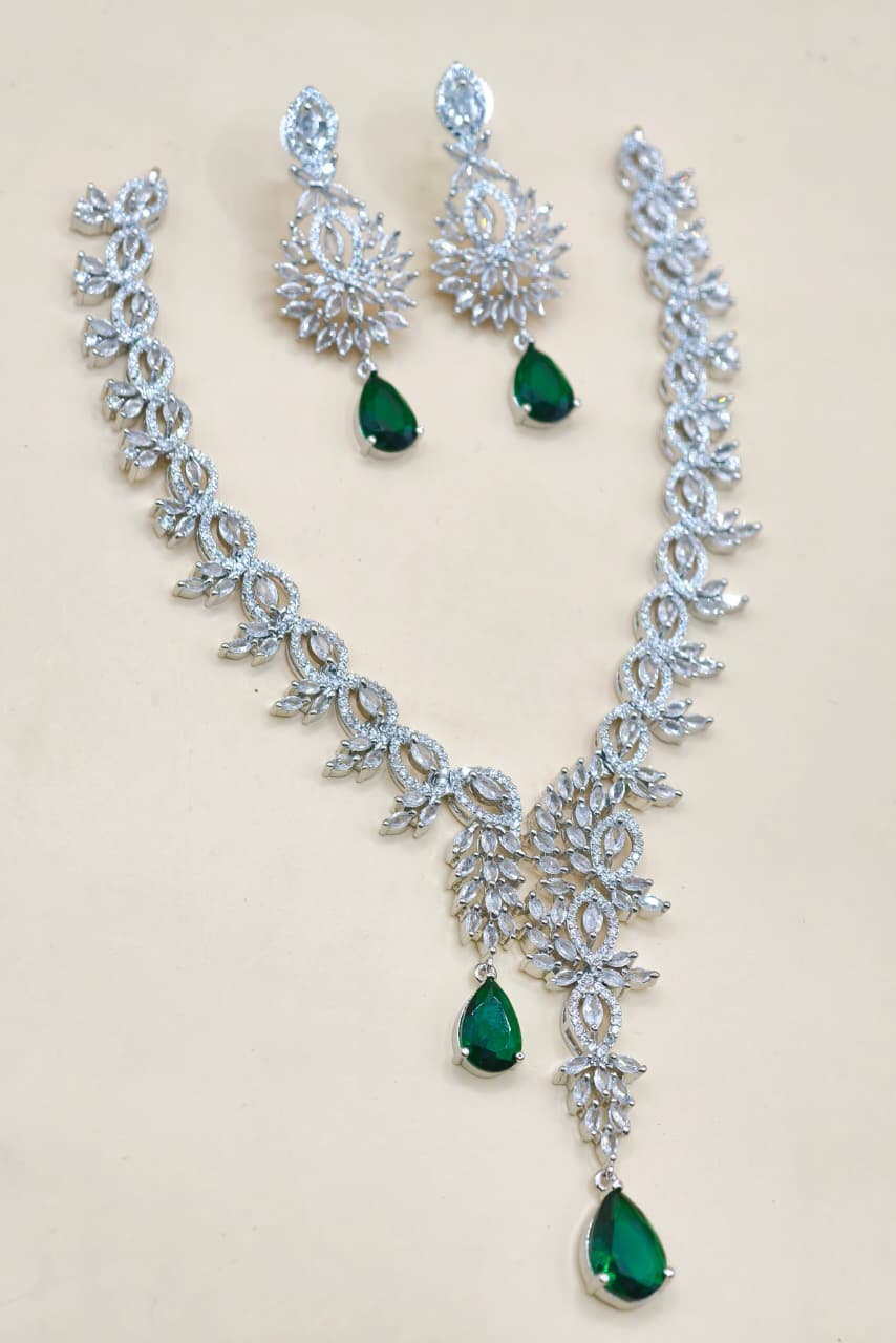 American diamond stone necklace with earrings