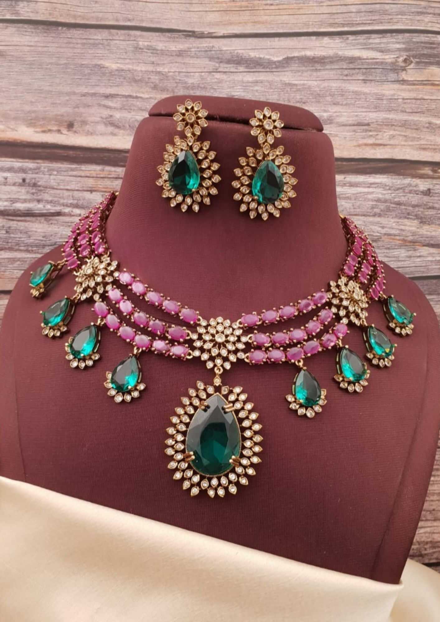 American diamond stones bridal necklace with earrings