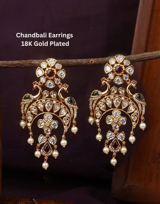 Kundan Gold Plated Chandbali Earrings (lightweight)