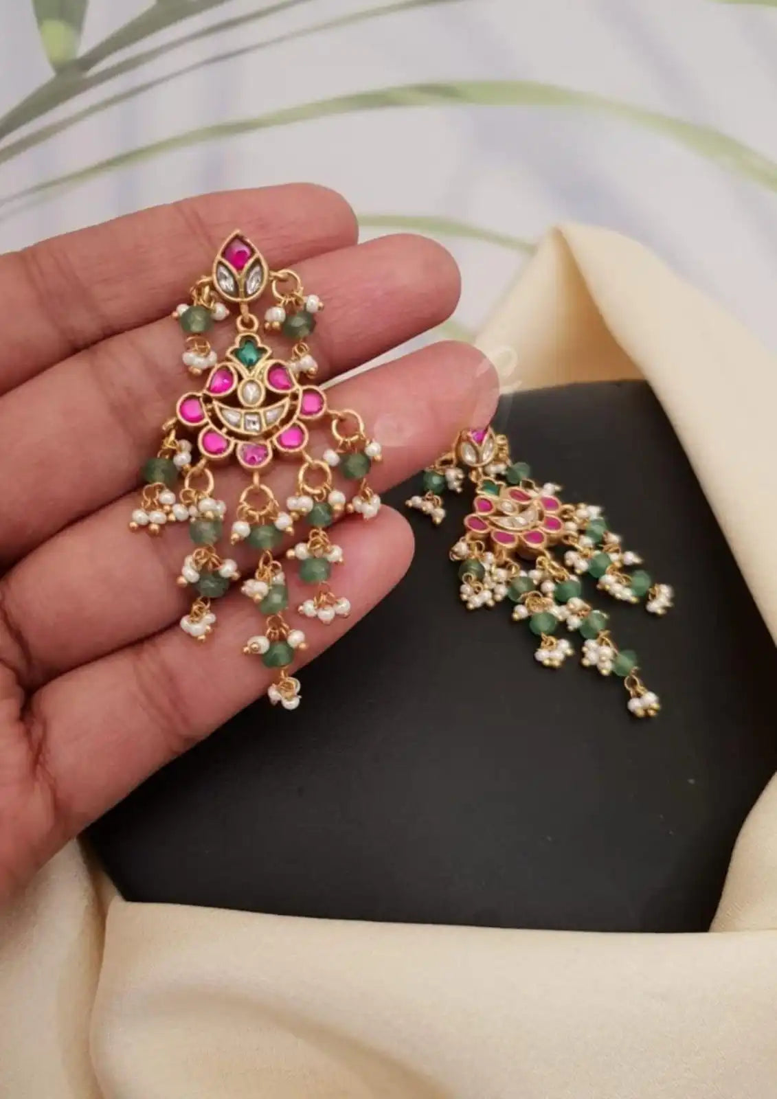 Jadau kundan 18k gold platted earrings