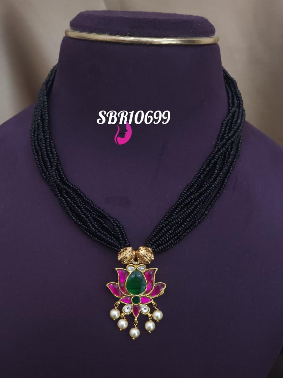 Jdau kundan stones 18k gold plated black beads mangalsutra