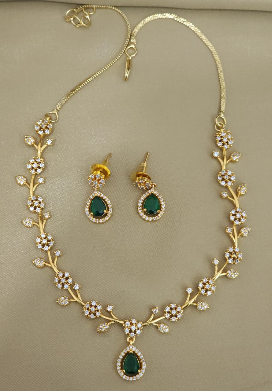 American diamond 18k gold plated necklace with earrings