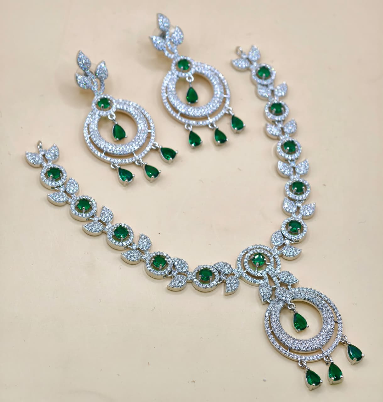 American diamond stone necklace with earrings