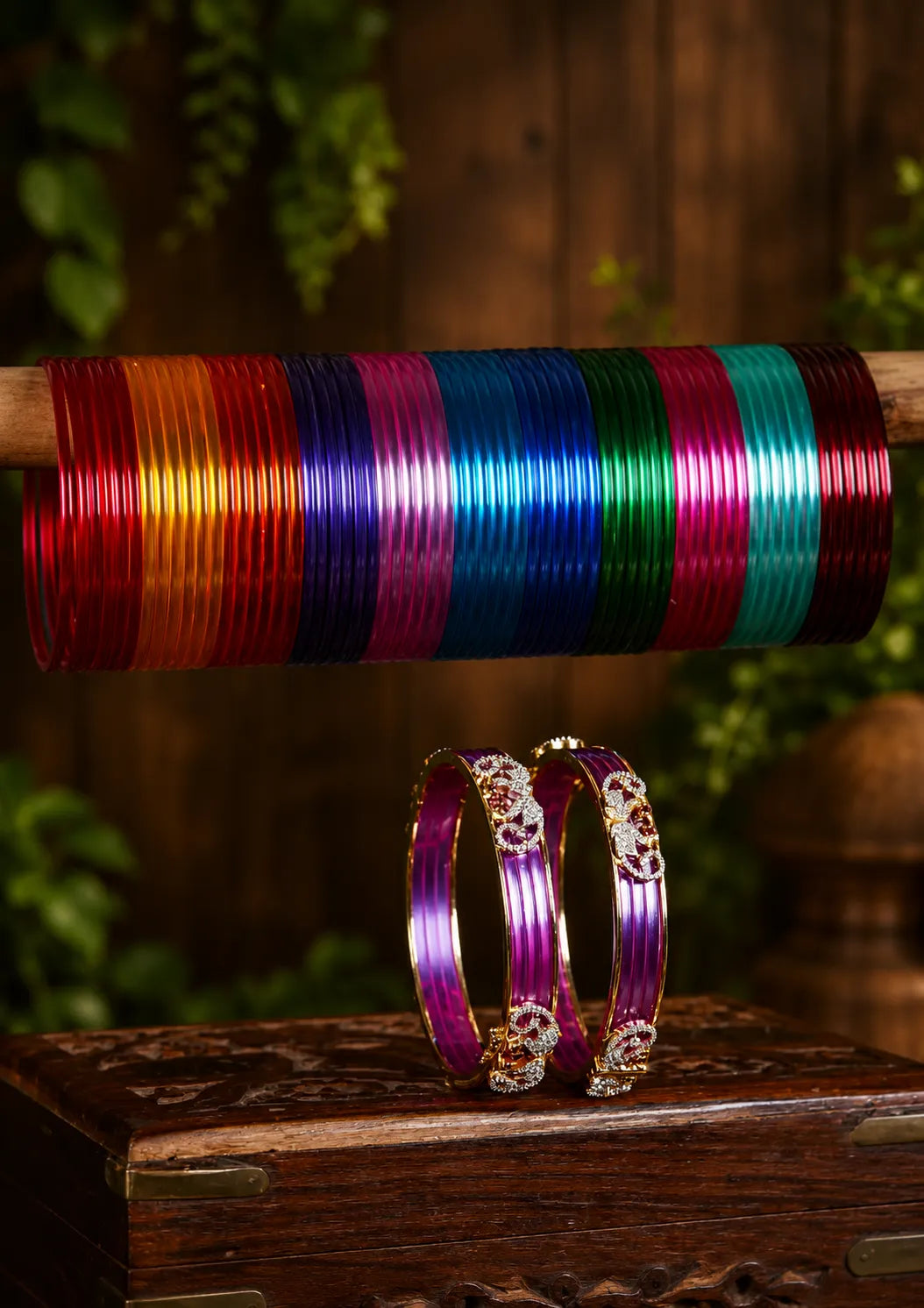 American diamond finish changeable bangles pack of 12 colors