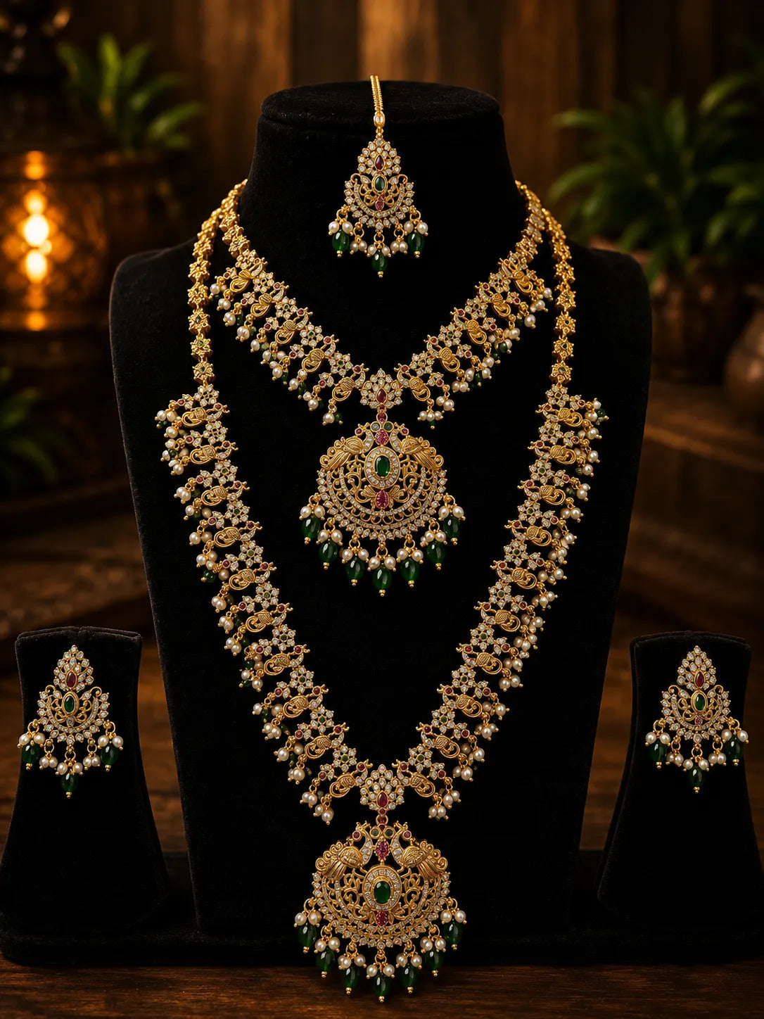 Kundan stone 18k gold plated bridal combo set