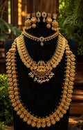 Kundan stone 18k gold plated temple jewellery coin necklace set combo with earrings
