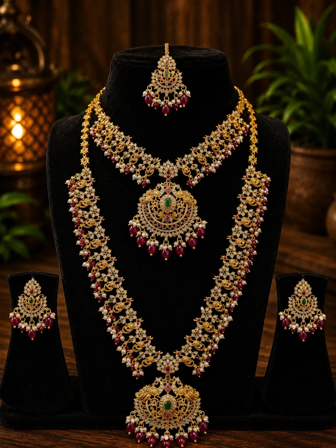 Kundan stone 18k gold plated bridal combo set