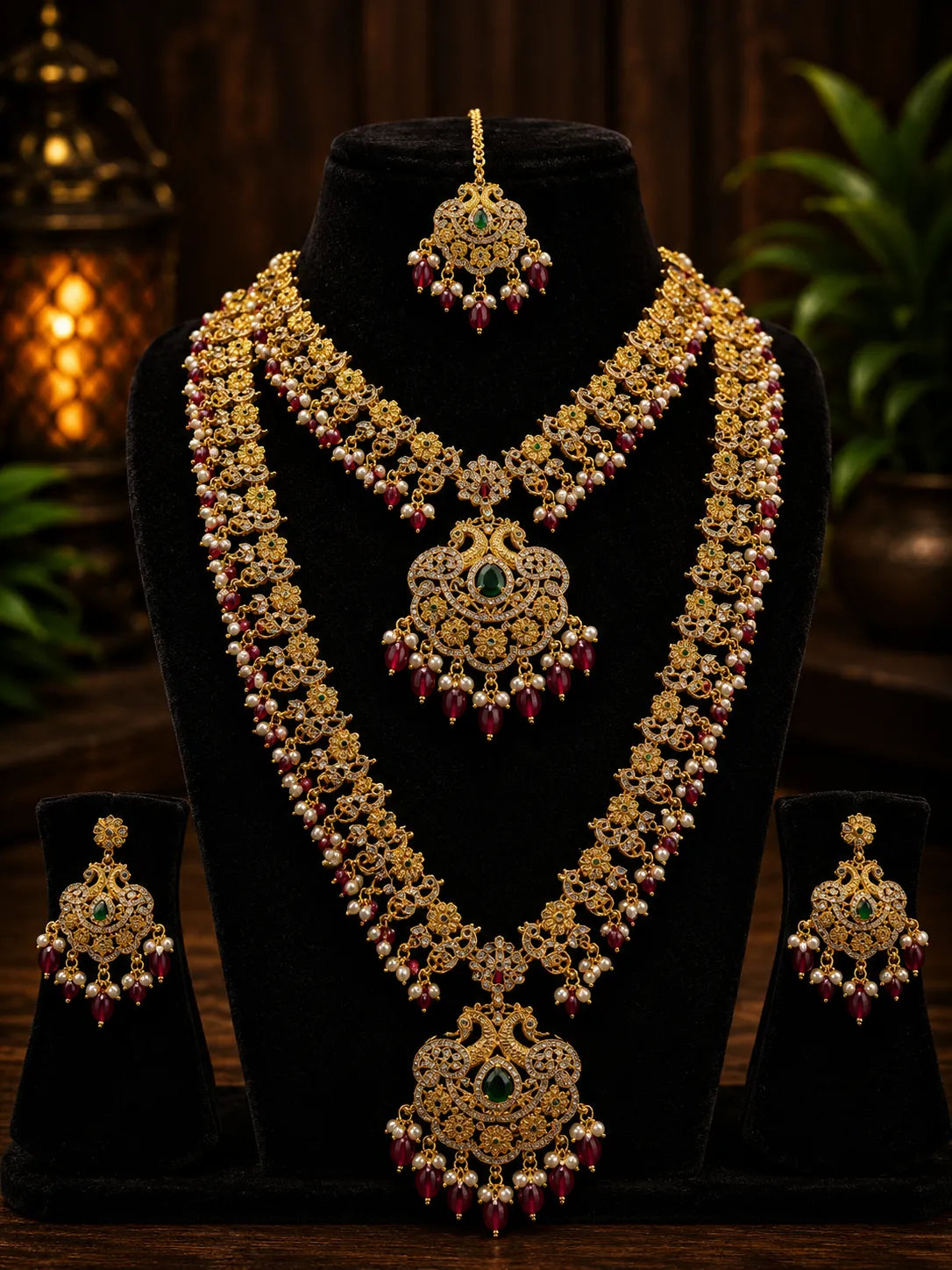 Kundan stone 18k gold plated bridal combo set