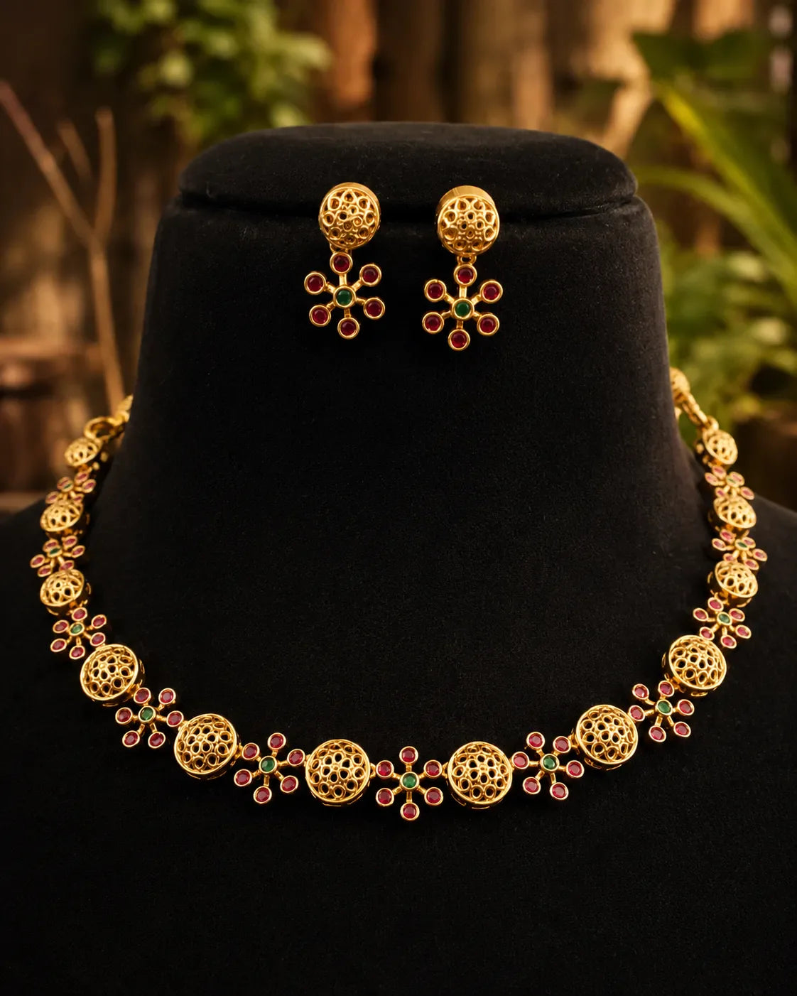 Kundan stone gold plated necklace with earrings