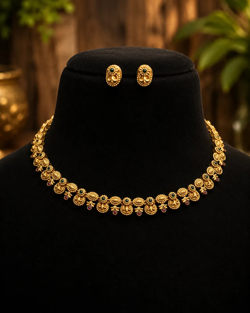Kundan stone gold plated necklace with earrings