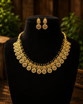 Kundan stones 18k gold plated short coin necklace with earrings
