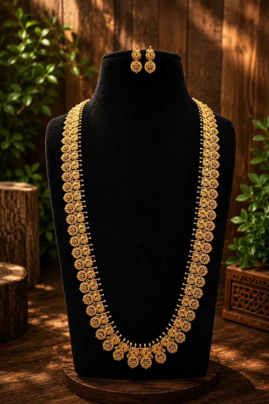 Kundan stones 18k gold plated Long 34 inch coin  necklace with earrings