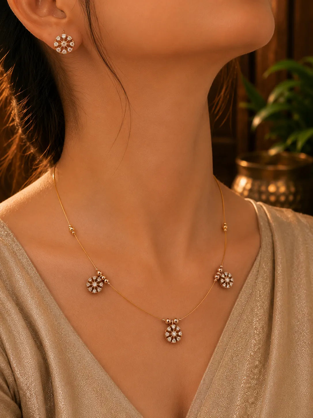 Kundan stone gold plated necklace with earrings