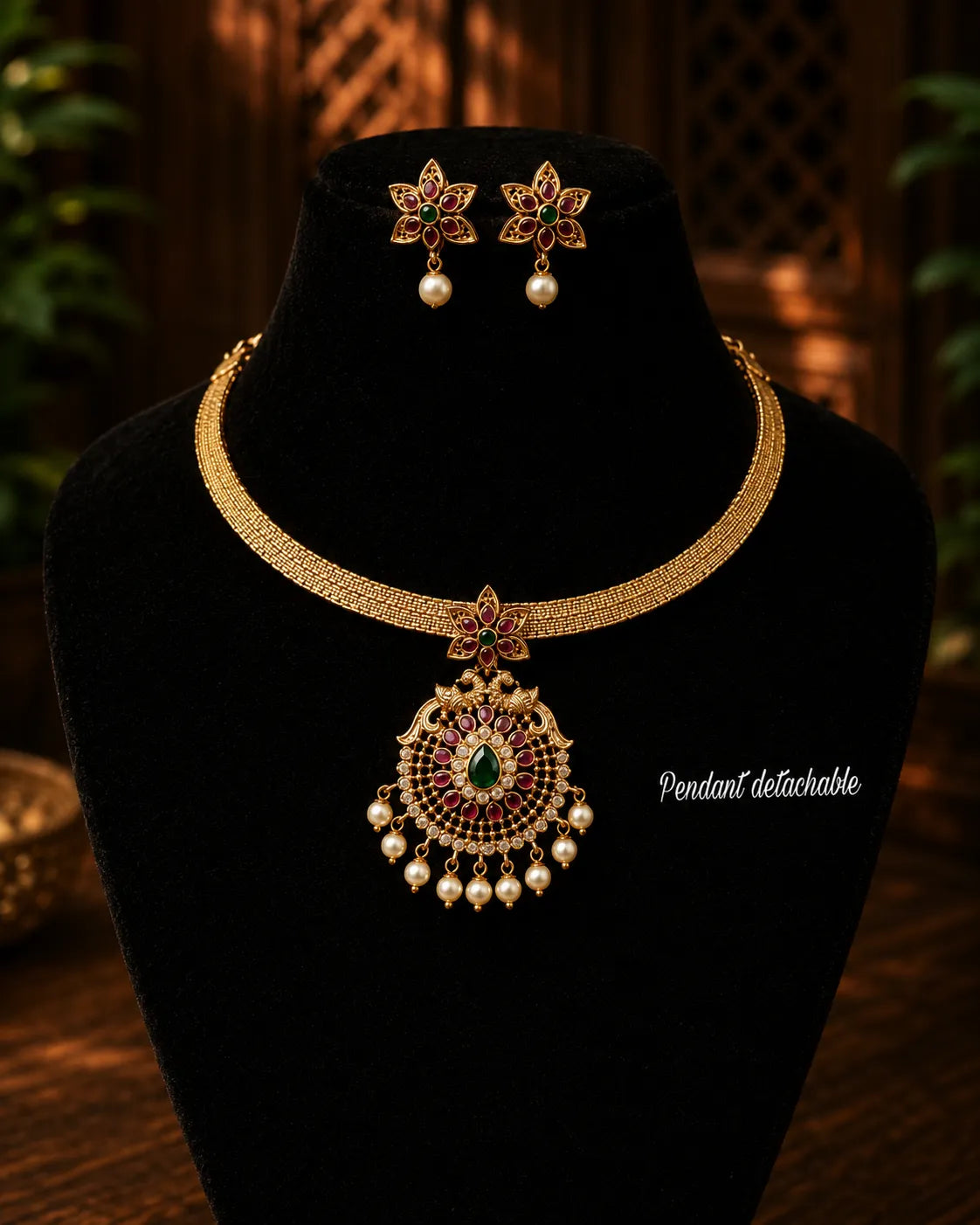 Kundan stone gold plated necklace with earrings