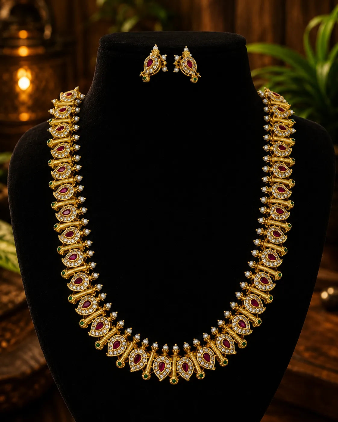 Kundan stone mango long Haram with earrings
