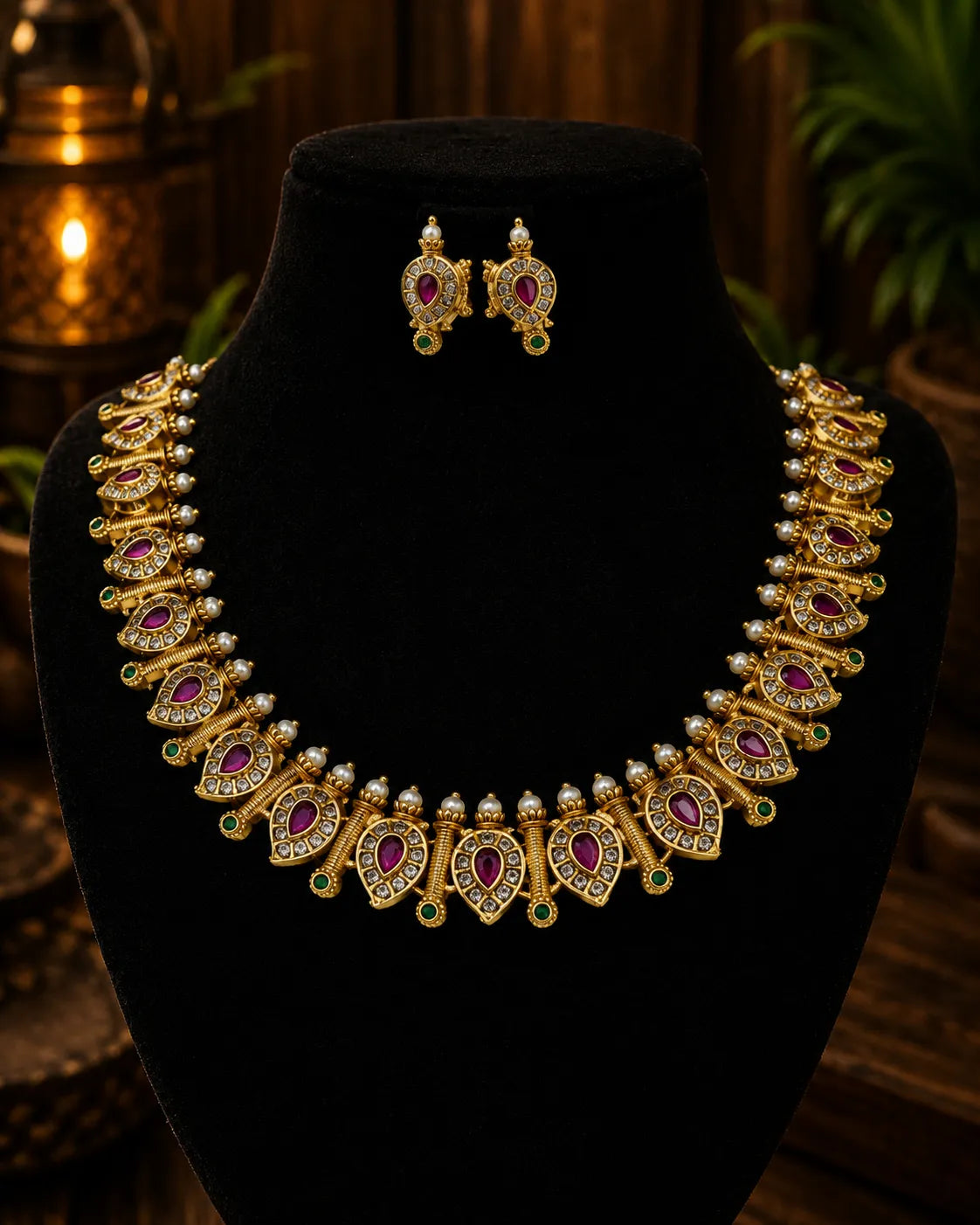 Kundan stone mango short necklace with earrings