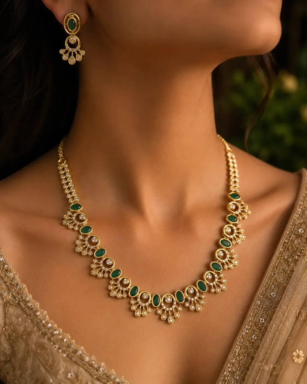 American diamond 18k gold plated necklace with earrings